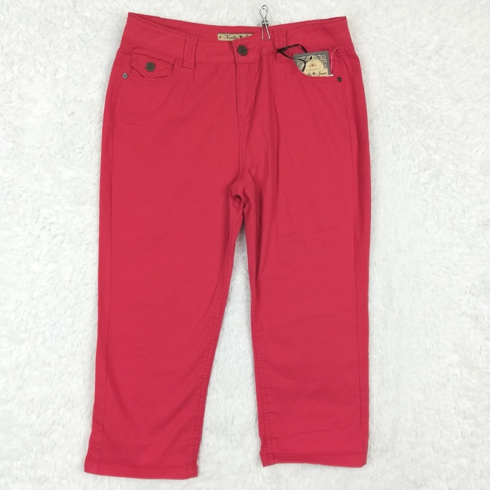 Vanilla Star Jeans Womens‎ Crop Red Denim High Rise Flap Pocket 12 New